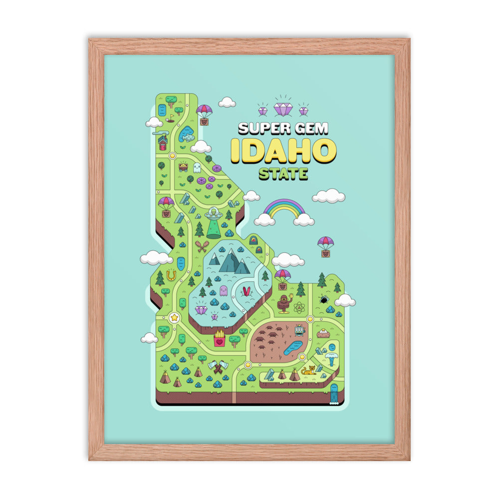 Super Gem State Idaho Video Game Map - Framed poster