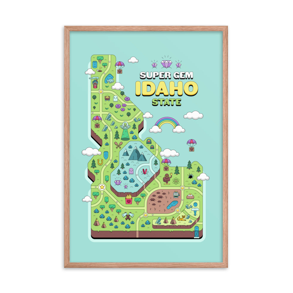 Super Gem State Idaho Video Game Map - Framed poster