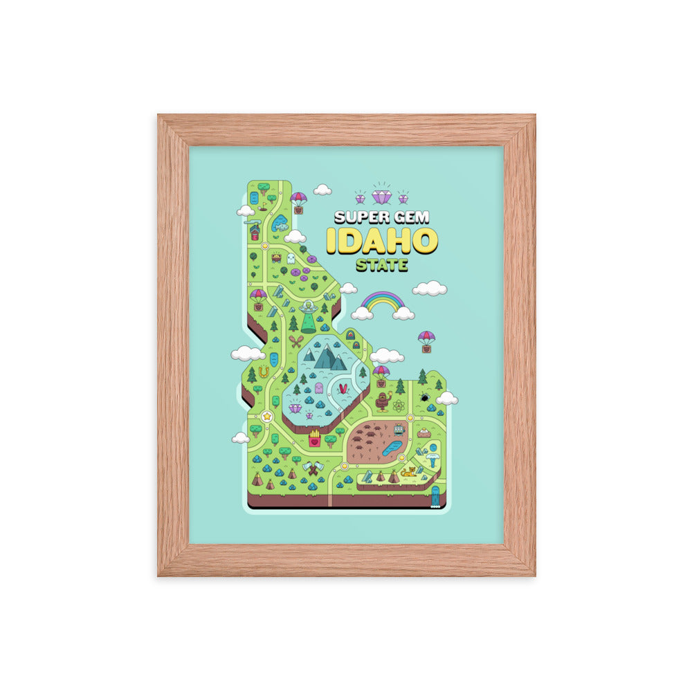 Super Gem State Idaho Video Game Map - Framed poster