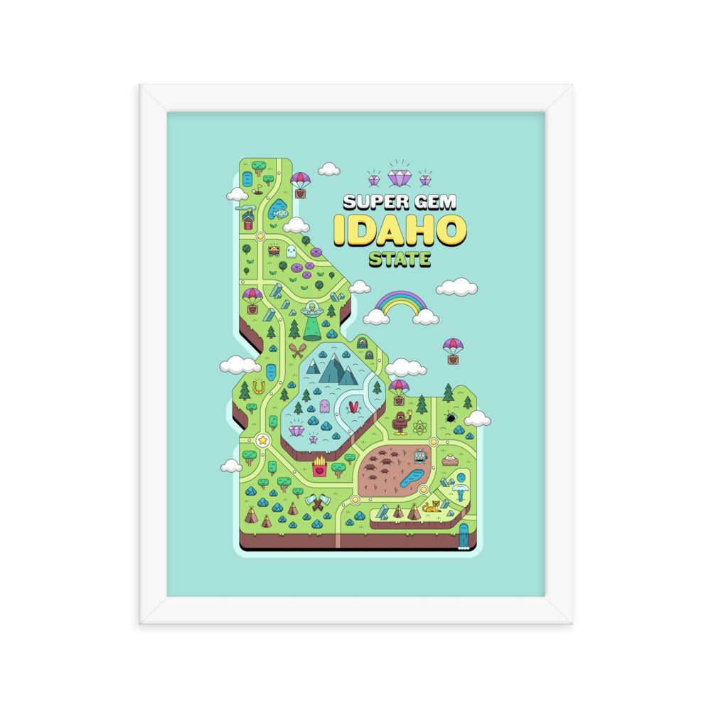 Super Gem State Idaho Video Game Map - Framed poster