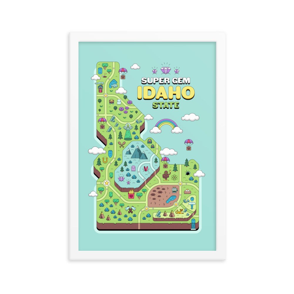 Super Gem State Idaho Video Game Map - Framed poster