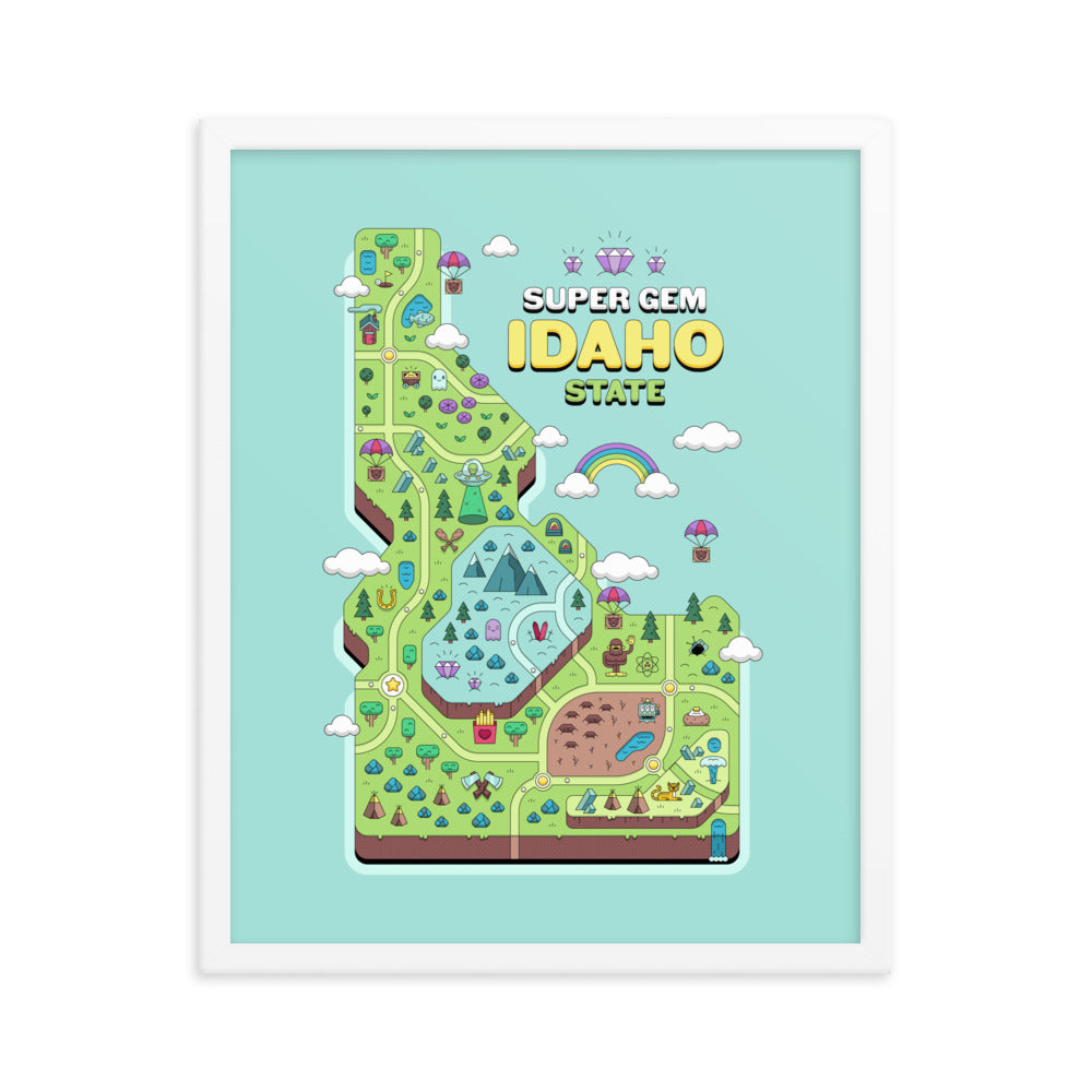 Super Gem State Idaho Video Game Map - Framed poster