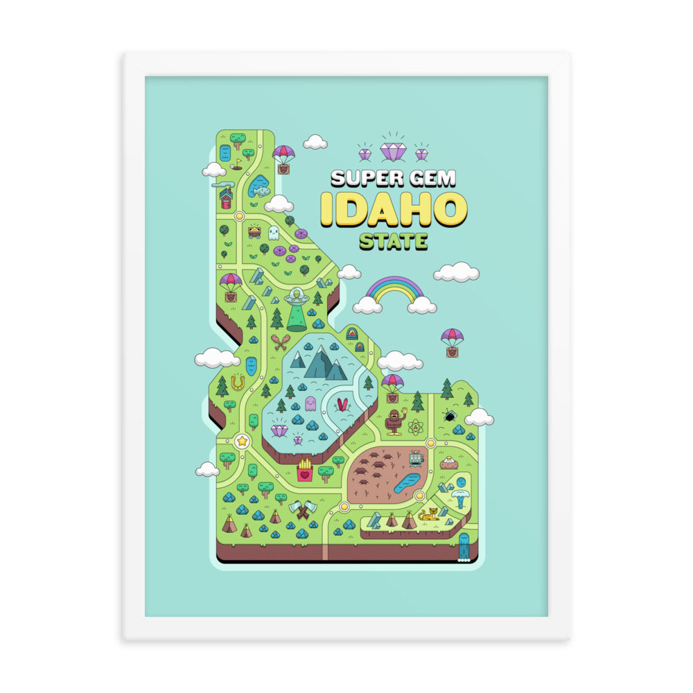 Super Gem State Idaho Video Game Map - Framed poster