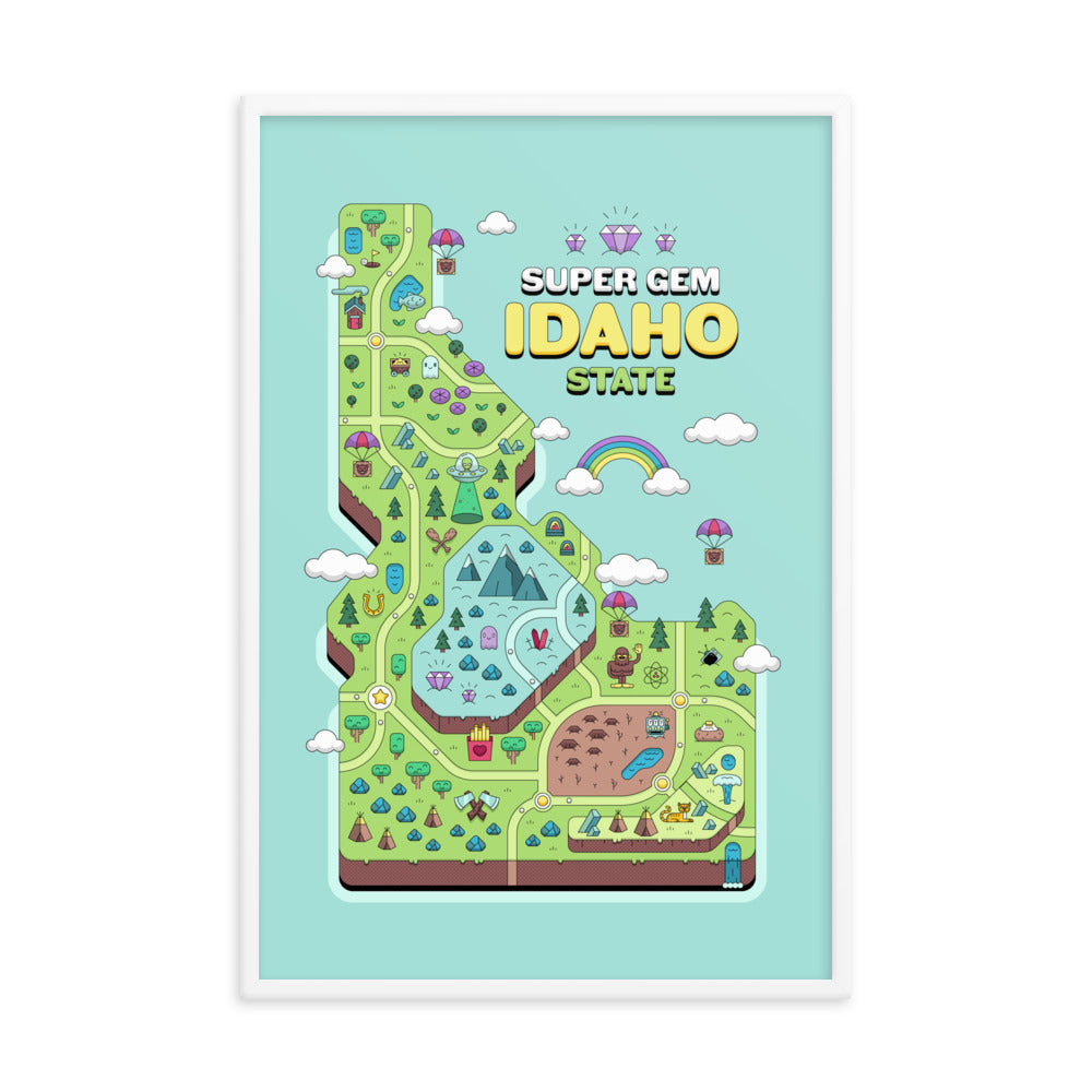 Super Gem State Idaho Video Game Map - Framed poster