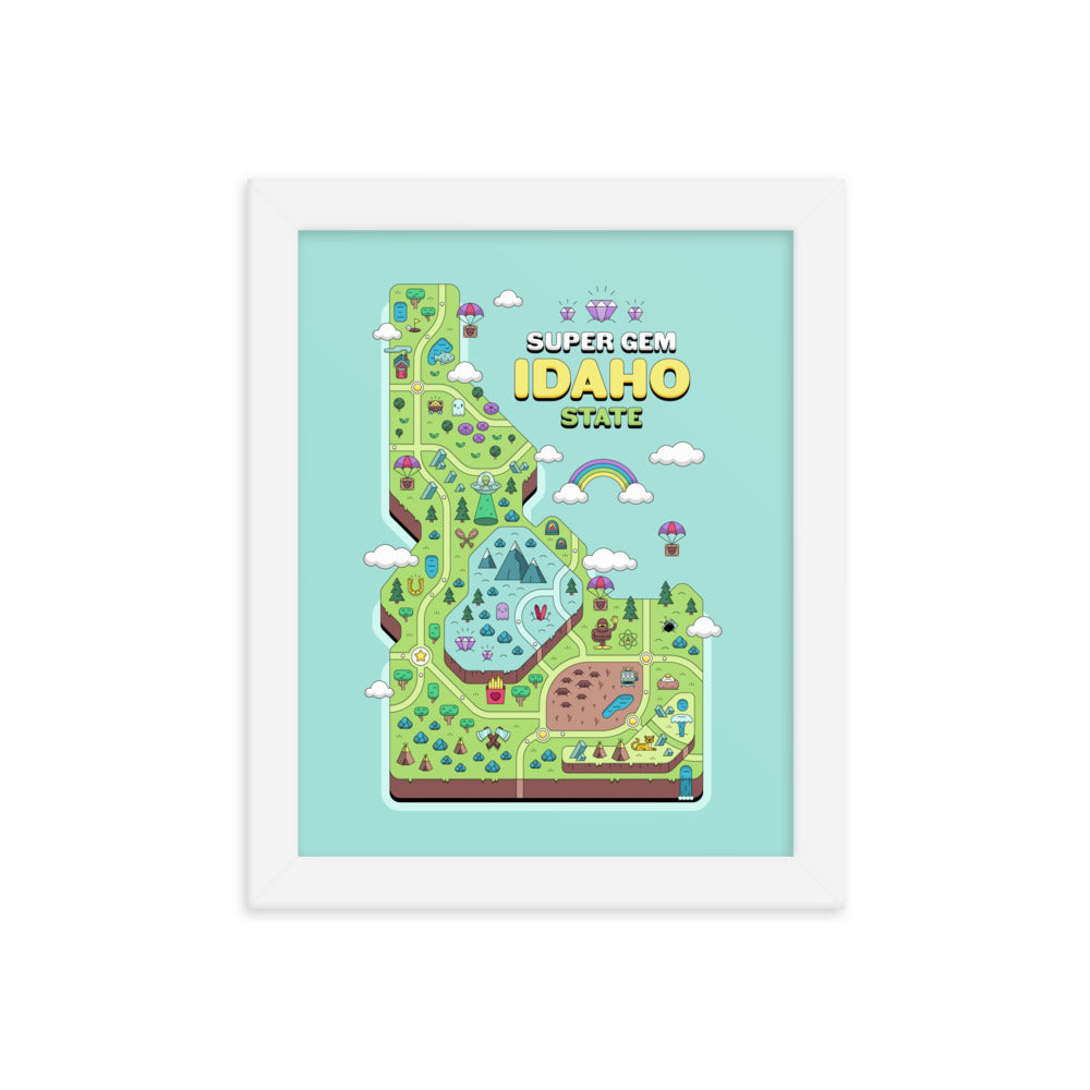 Super Gem State Idaho Video Game Map - Framed poster