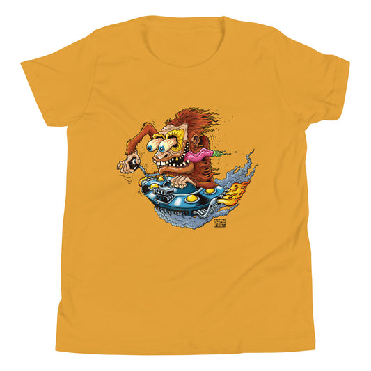 Sas-Fink - Sasquatch in UFO Hotrod - Youth Short Sleeve T-Shirt