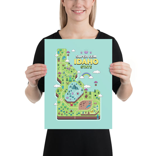 Super Gem State Idaho Video Game Map - Poster