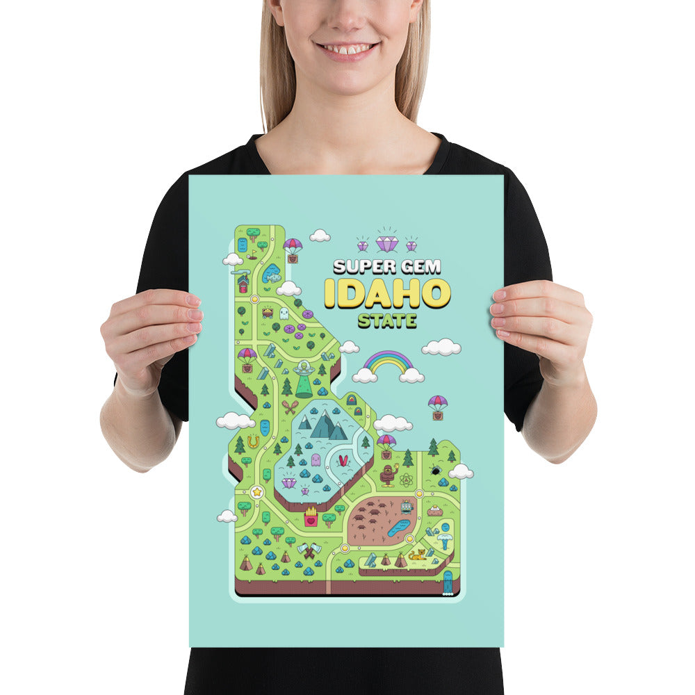 Super Gem State Idaho Video Game Map - Poster