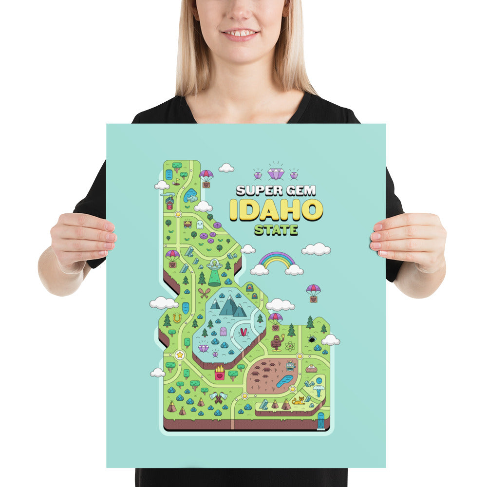 Super Gem State Idaho Video Game Map - Poster