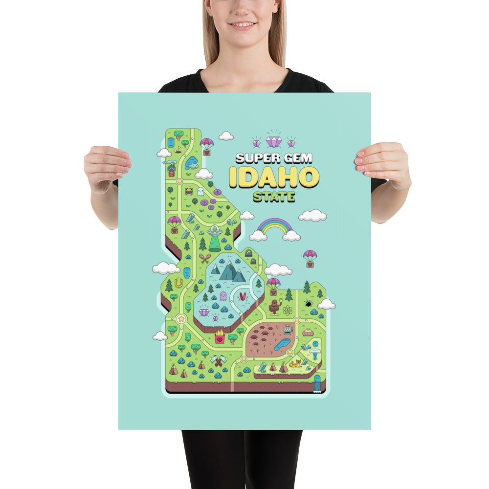 Super Gem State Idaho Video Game Map - Poster