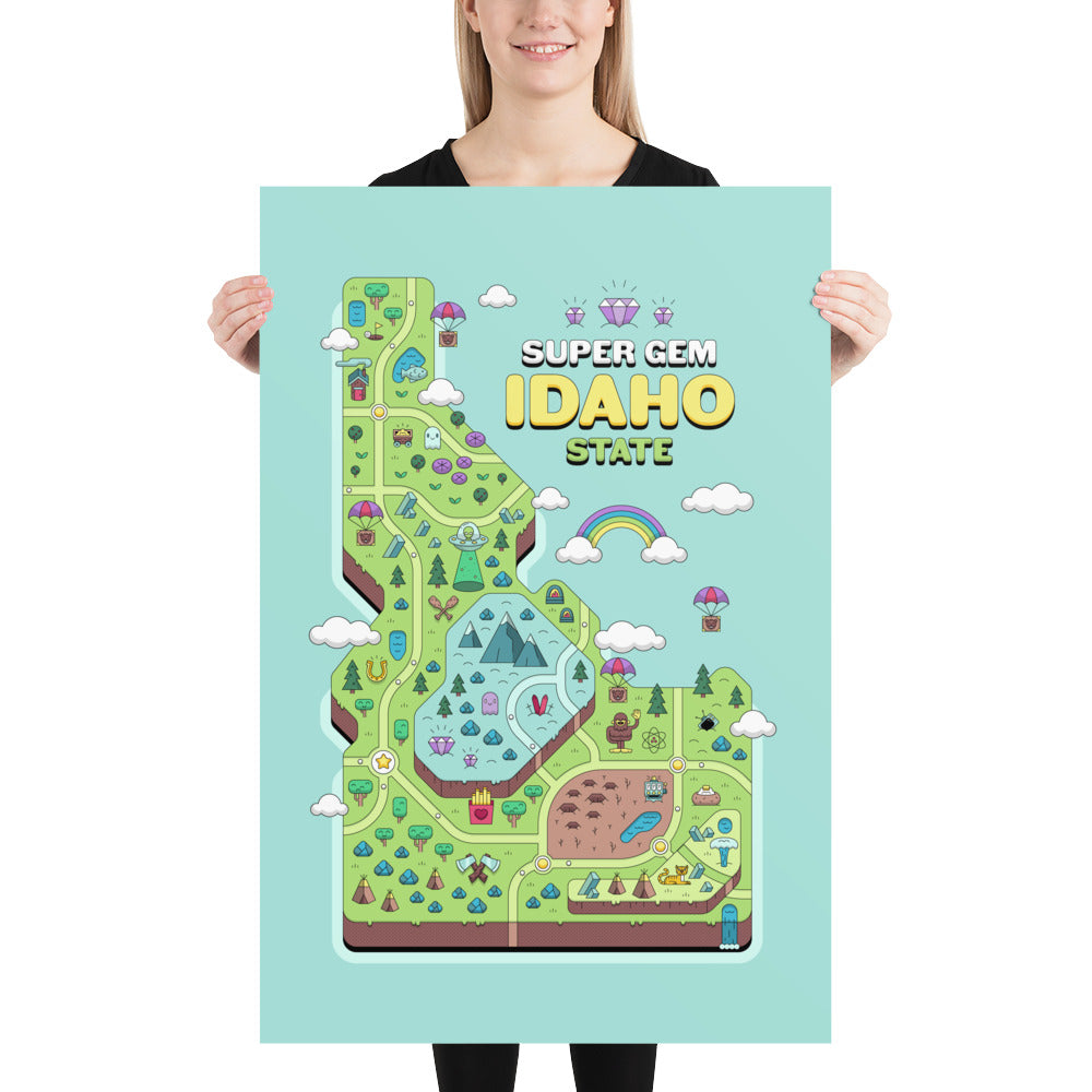 Super Gem State Idaho Video Game Map - Poster