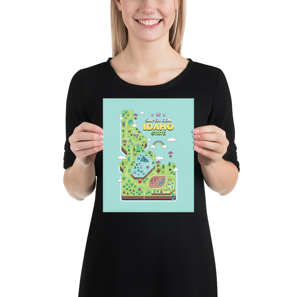 Super Gem State Idaho Video Game Map - Poster