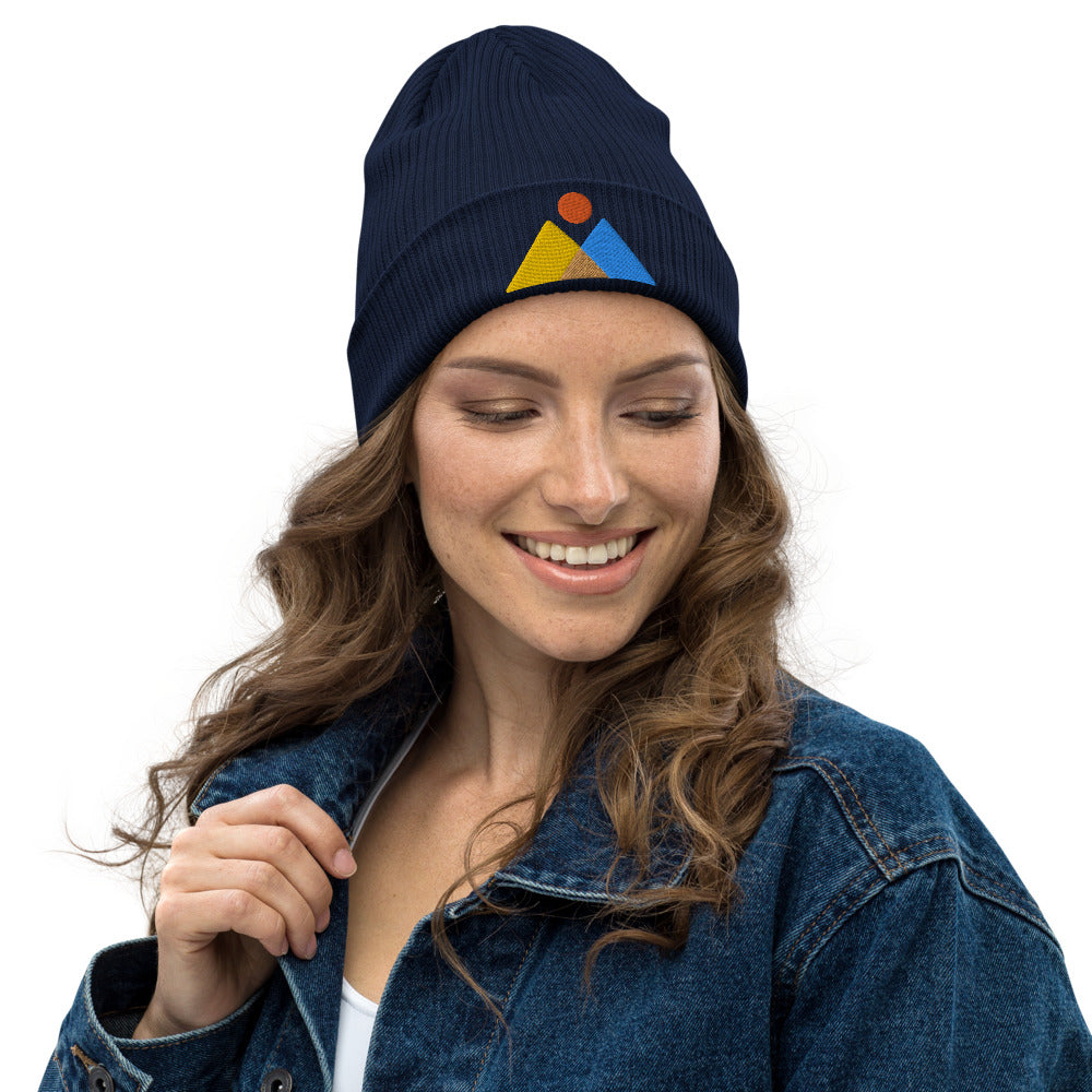 Mountains Geometric - Organic ribbed beanie